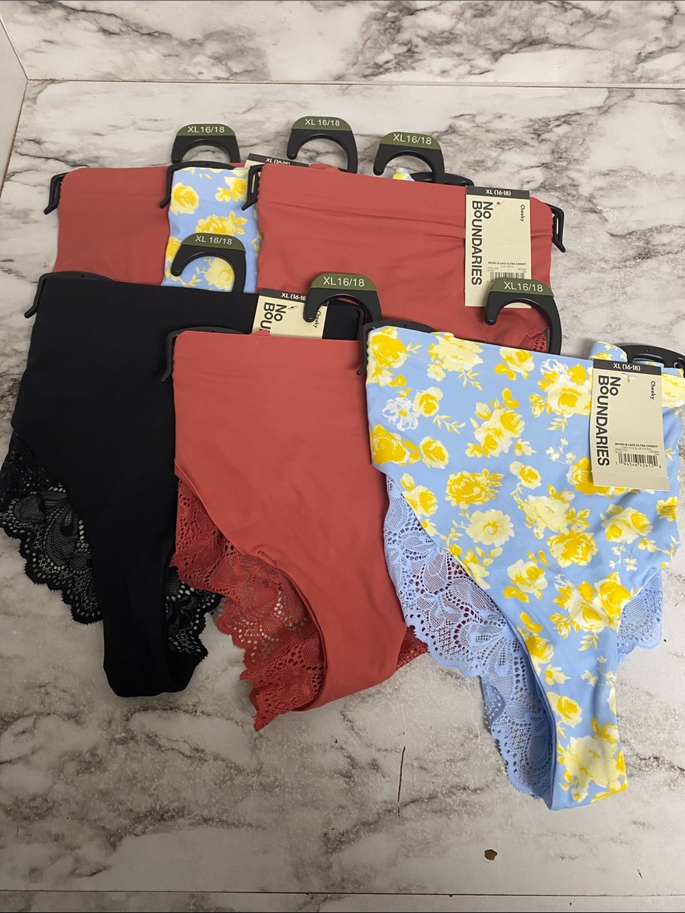 No Boundaries Women’s Panty 6-Pack in Black, Rust & Light Blue Floral